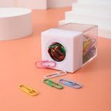 Pink Magnetic Paper Clip Dispenser Holder, Clear Acrylic Organizers with Magnetic Top for Desk.
