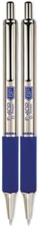 Zebra Pen F-402 Stainless Steel Retractable Ballpoint Ink Pens, 2-Pack, Blue Ink, 0.7mm Fine Point, Refillable