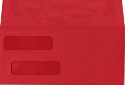 LUXPaper Double Window Invoice Envelopes, Peel & Press, 4 1/8" x 9 1/8", Ruby Red, 80lb. Text, 50 Qty