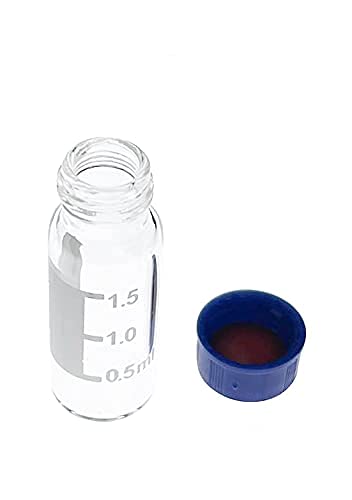 2ml HPLC Vials, 100 Pcs Lab Autosampler Vials, Clear 9-425 Vial with Graduations, Screw Cap, Red PTFE Septa