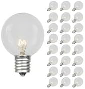 25 Pack G50 Bulbs, E17/C9 7 Novelty Lights Outdoor Patio Globe Replacement Clear, Intermediate Base, Watt