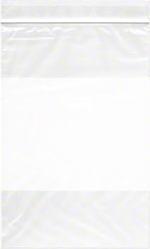 Plymor 6" x 9" Zipper Reclosable Plastic Bags (Pack of 200), 2 Mil with White-Block