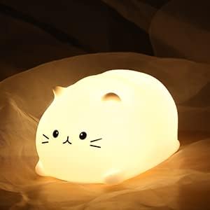 LOVERUIS Night Light for Kids Cute Cat Gifts Kids Night Light Timer Squishy Kitty Silicone Lamp for Children Colorful