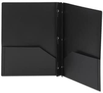 Letter Size Plastic Folder with Pockets and 3 Metal Prongs - Black