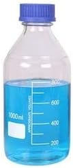 Lab Media Storage Round Bottles, Graduated Glass Container, GL45 Screw Cap, Multi-Purpose, Pack of 4 (Blue, 1000ml)