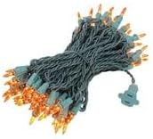 50 100 Bulbs 6" Commercial Novelty Lights Feet Traditional Incandescent Mini Lights, Amber on Green Wire with Spacing