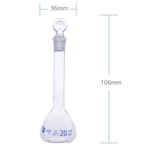 5ml Volumetric Flask with Grinding Stopper Class A Flat Bottom Printed Blue Graduations & Marking Spot, Borosilicate