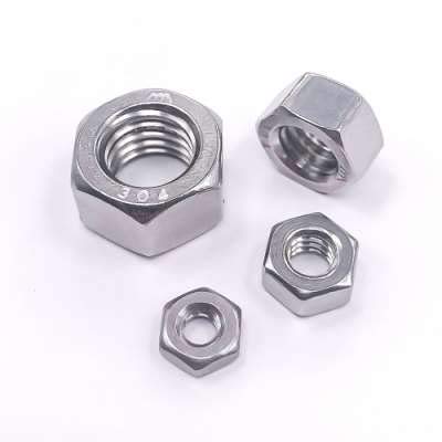 10# 24 Stainless Steel Finished Hex Nut, 304 Stainless Steel 18-8, Bright Finish, Full Thread, 50 Pcs