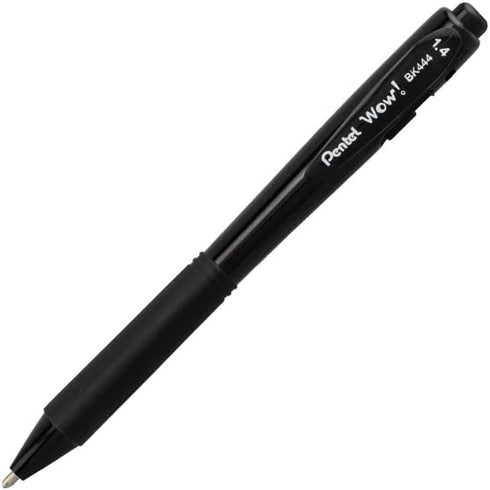 Pentel Wow! 12 Pack Retractable Super Smooth Ballpoint Pen, 1.4mm Bold Line, Triangular Barrel, Black Ink