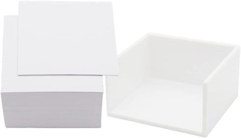 White Memo Holder with Blank Memo Notes Cube, Simple PS Notepad Organizer Dispenser, 500 Sheets