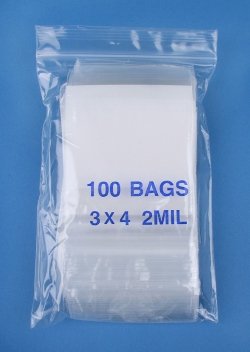 Plymor 3" x 4" Reclosable Plastic Bags with White-Block Zipper, 2 Mil, Pack of 500