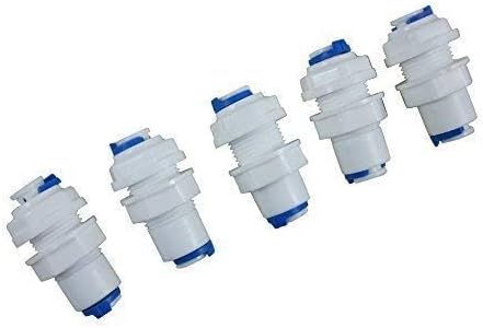 ZAOJIAO Tube Bulkhead Connector Push Fit Quick Connect for RO Water System - Pack of 5 (1/4" Tube)
