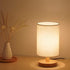 Senmubery Round Bedside Table Lamp Nightstand Lamp with Fabric Shade and Solid Wood for Bedroom, Living Room Modern