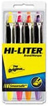 HI-LITER SmearSafe Fluorescent Highlighter, Chisel Tip, Orange/Pink/Purple/Yellow, 4 per Set (49349)
