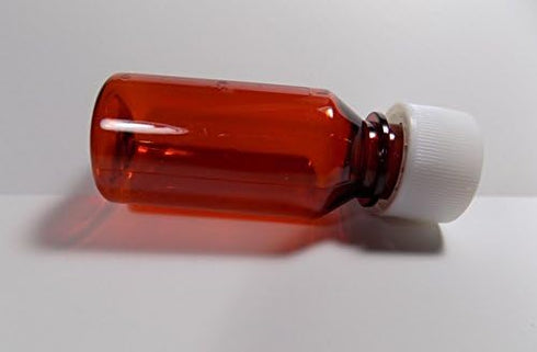 Lot of 50 Hard Side Graduated Oval 1 Ounce Plastic Amber Travel RX Medicine Bottles with Caps