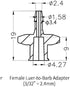 BleedZone Female Luer Lock Connector, 3/32" Hose Barb Fittings, 25x Luer Lock Adapter for Laboratory Equipment