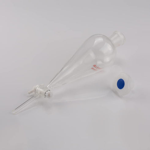 StonyLab Borosilicate Glass 250ml Heavy Wall Conical Separatory Funnel, 24/29 Joints, PTFE Stopcock