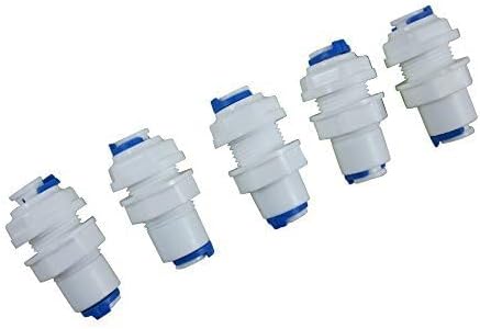 ZAOJIAO Tube Bulkhead Connector Push Fit Quick Connect for RO Water System - Pack of 5 (1/4" Tube)