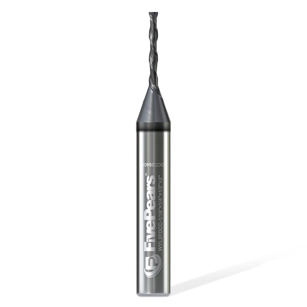 FivePears Down Cut Spiral Router Bit for CNC, 1/16" Cutting Diameter, 1/2" Cutting Length, 1/4 inch Shank Carbide End