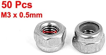 uxcell M3 x 0.5mm Stainless Steel Self-Locking Nylon Insert Hex Lock Nuts, 50pcs