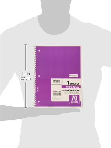 Mead Spiral Notebook, 4 Pack, 1-Subject, Wide Ruled, 70 Sheets per Notebook, 7-1/2" x 10-1/2", Colors Vary (72873)