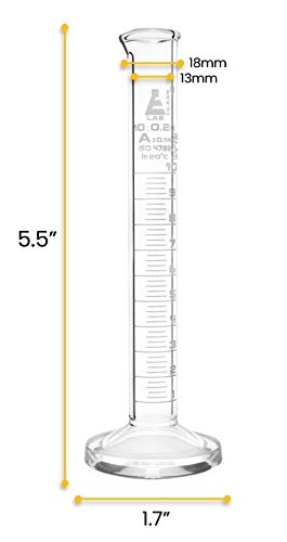 EISCO Graduated Cylinder, 10ml - Class A Tolerance ±0.10ml, Round Base, Borosilicate 3.3 Glass