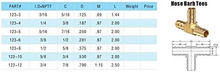 Legines 1/8" Brass Barbed T Fitting, 1/8 x 1/8 x 1/8 inch Hose Barb Tee, 2 pcs