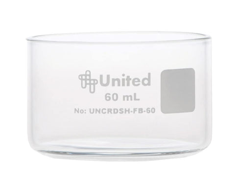 United Scientific Supplies Crystallizing Dish - 60mL Flat Bottom Borosilicate Glass, Pack of 6