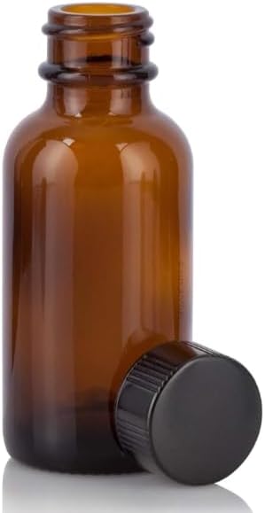 Premium Amber Glass Boston Round Bottles, 1/2 oz (15ml) Capacity, 5-Pack with Leak-Proof Caps