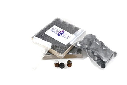 1/4 Dram (1ml) AMBER Glass Vial (144) - Flat Black Screw Cap with Orifice Reducer and Seal - Pack of 144