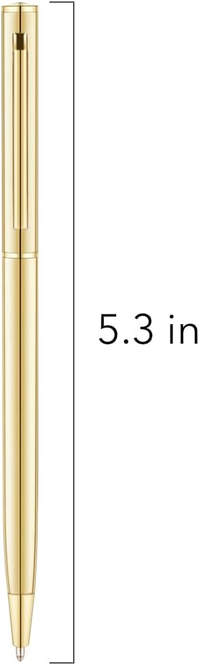Unibene 6 Pack Gold Slim Ballpoint Pens, Black Ink Medium Point, Nice Gift for Office and Students