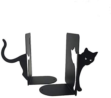 MsFun Books Ends Decorative, Cat Bookends Cute for Bookshelf,Unique Heavy Books Holder, Black