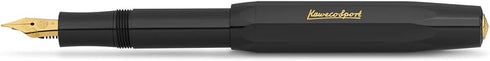 Kaweco CLASSIC SPORT Fountain Pen, Black, 23 Carat Gold-Plated Steel Nib, 13 cm