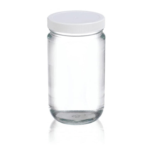 Wheaton W216921 Clear Glass 8oz Straight Sided Jar - Without 70-400 White Polypropylene Poly-Vinyl Lined Screw Cap,