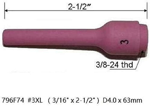 RIVERWELD TIG Alumina Nozzles Ceramic Cups Long Assorted Size Kit 796F74 (#3XL 3/16") 796F75 (#4XL 1/4") 796F76 (#5XL 5/16") 796F77 (#6XL, 3/8") Orifice Fit DB SR WP 9 20 25 TIG Welding Torch 10pk