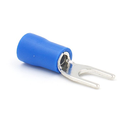 Baomain Insulated Fork Spade Wire Connector Electrical Crimp Terminal 14-16AWG USA #8 Blue (1000PCS)