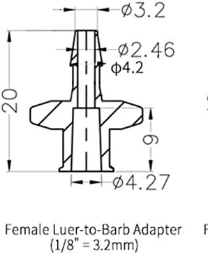 BleedZone - Female Luer Lock Adapter, 10x Syringe Adapter for Laboratory Equipment, 1/8" Hose Barb Fittings, PP
