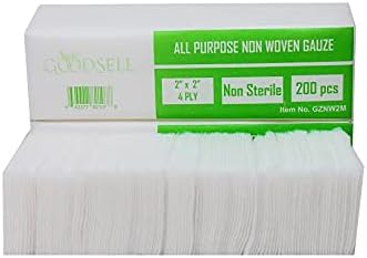 200 PCS Premium 4-ply Non-Woven Non-Sterile Sponge Gauze Pad, 2" X 2" Dental, Salon, All Purpose (1 Pack) White