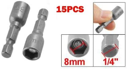 15pcs Hex Magnetic Power 8mm 5/16 Socket Adapter Drill Bit Nut Driver Set for Power Tools