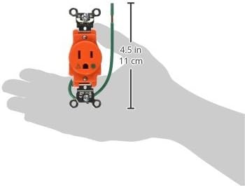 Leviton 8210-IG 15A 125V Narrow Body Single Receptacle, Hospital Grade, Isolated Ground, Straight Blade, Orange