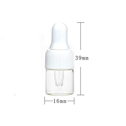 100Pcs 1ml Clear Mini Cute Glass Dropper Bottles with Eye Dropper Dispenser for Essential Oil, White Cap