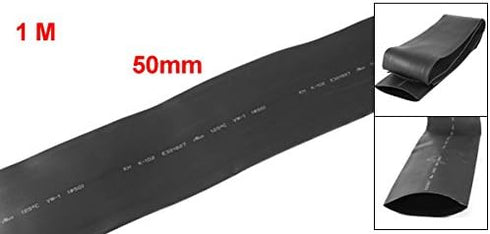 uxcell s14100400am3045 1 Meter 50mm Dia 82mm Flat Width 2:1 Heat Shrinkable Tube Black (Pack of 1)