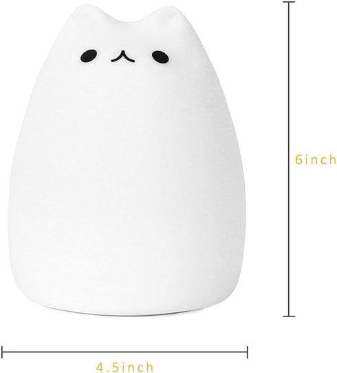 7-Color Cat Night Light, USB Rechargeable Silicone Cute Night Light for Kids Baby Children, Changing LED Cat Lamp