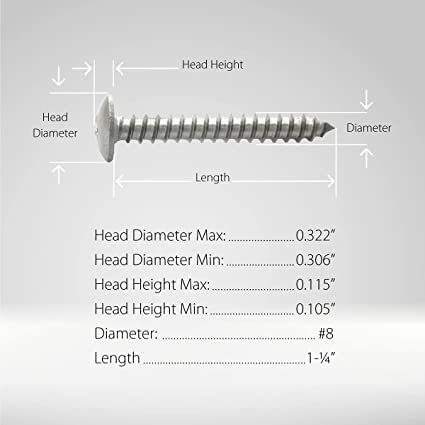 Phillips Drive Screws #8, 1 1/4" Pack of 100, 18-8 Stainless Steel Marine, Truss Head Sheet Metal - No Rust Fasteners