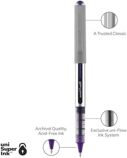 Vision Rollerball Pens Pack of 12, Violet Fine Point Pens with 0.7mm Medium Black Ink, Smooth Writing Bulk Office
