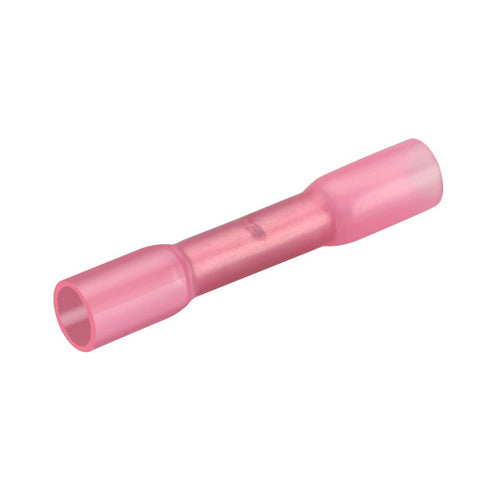 Butt Splice Connector Heat Shrinkable Insulated, BHT1.25, 0.5-1.5mm² (22-16 AWG), Electrical Cable Crimp Tube, Red, 50