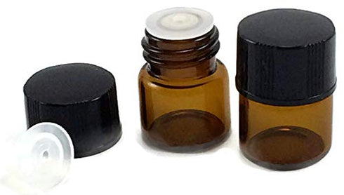 1/4 Dram (1ml) AMBER Glass Vial (144) - Flat Black Screw Cap with Orifice Reducer and Seal - Pack of 144