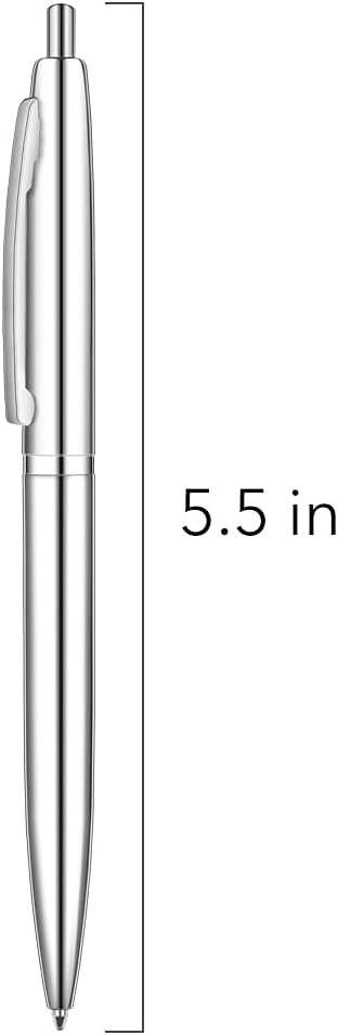 Unibene 6 Pack Silver Click Ballpoint Pens - Medium Point Black Ink (1 mm), Stainless Steel Metallic Retractable Pen