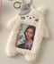 White Cartoon Plush Photocard Holder - Outdoor Girl Korean Style ID Card Cover, Protective Case for Student Badges