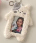White Cartoon Plush Photocard Holder - Outdoor Girl Korean Style ID Card Cover, Protective Case for Student Badges